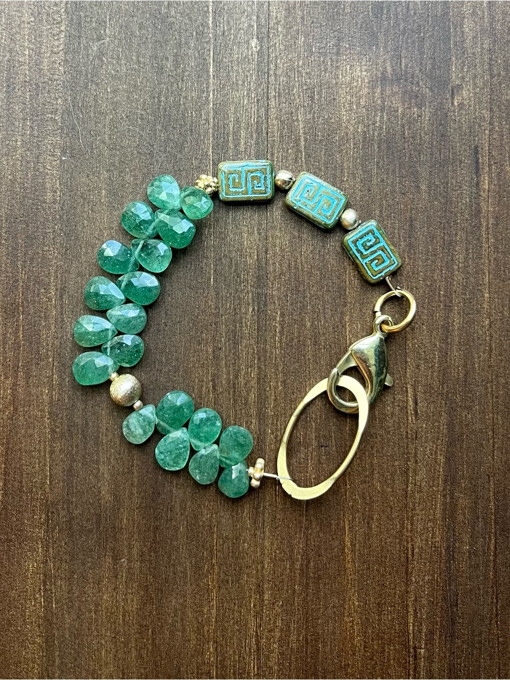 NWOT Green Garnet Gemstone Bracelet with Gold Accents
